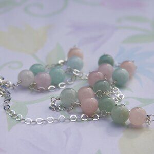 Beryl and Sterling Silver Station Necklace